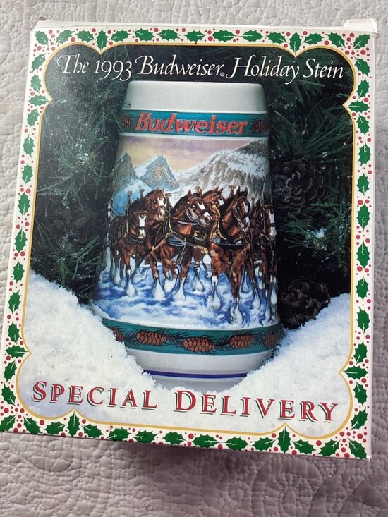 1993 Budweiser Holiday Stein Special Delivery Clydesdale Ceramic Beer Mug"NWB - Picture 1 of 7